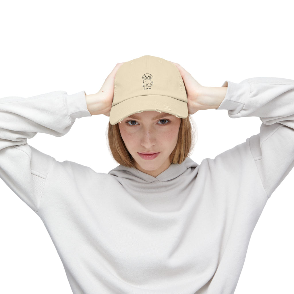 Custom Distressed Hat, 100% Cotton Twill, Adjustable Fit