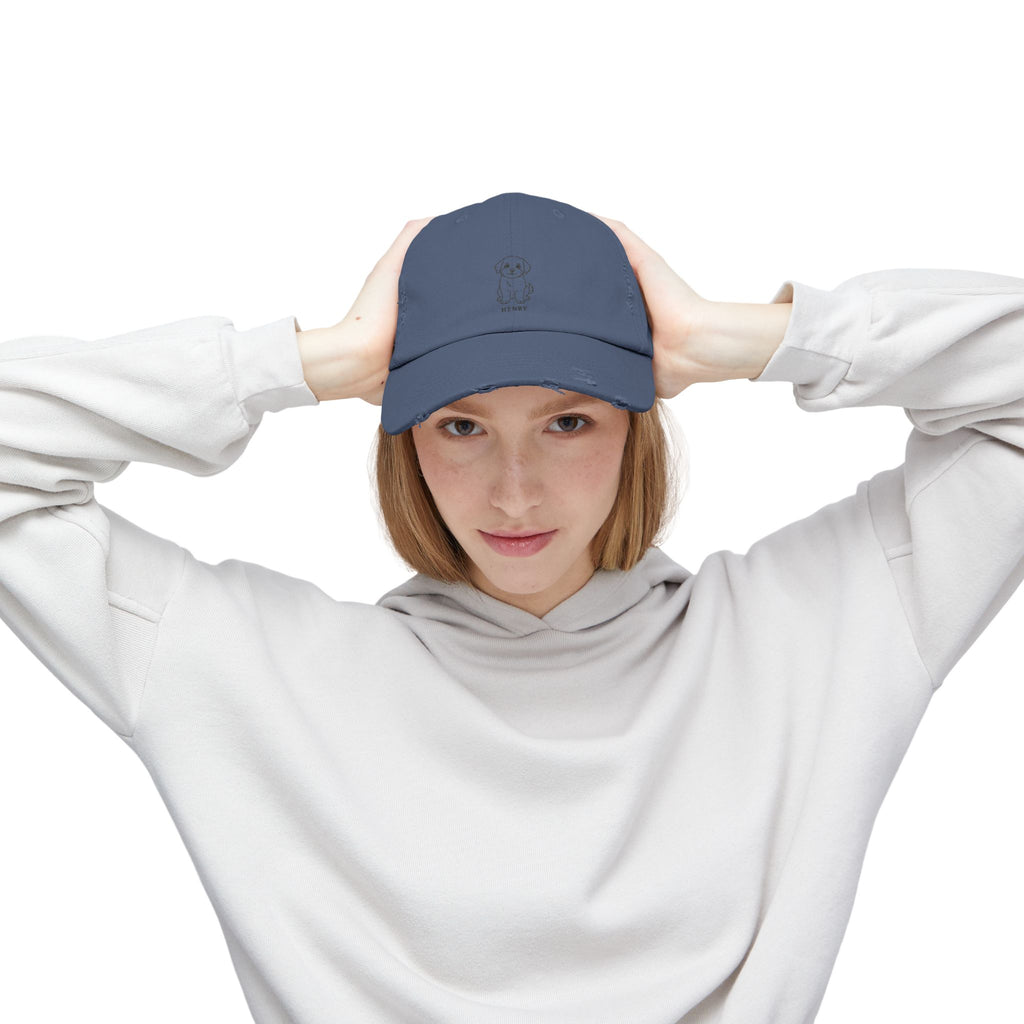 Custom Distressed Hat, 100% Cotton Twill, Adjustable Fit