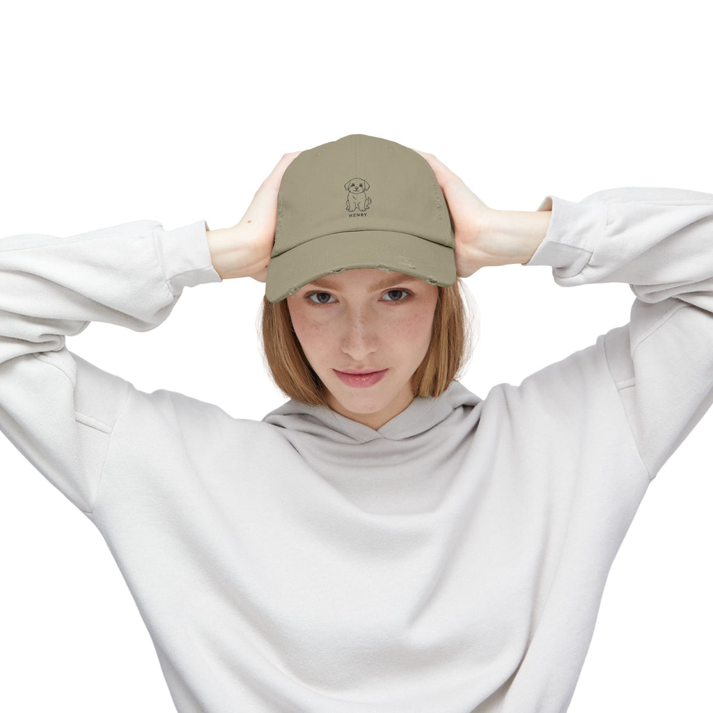 Custom Distressed Hat, 100% Cotton Twill, Adjustable Fit