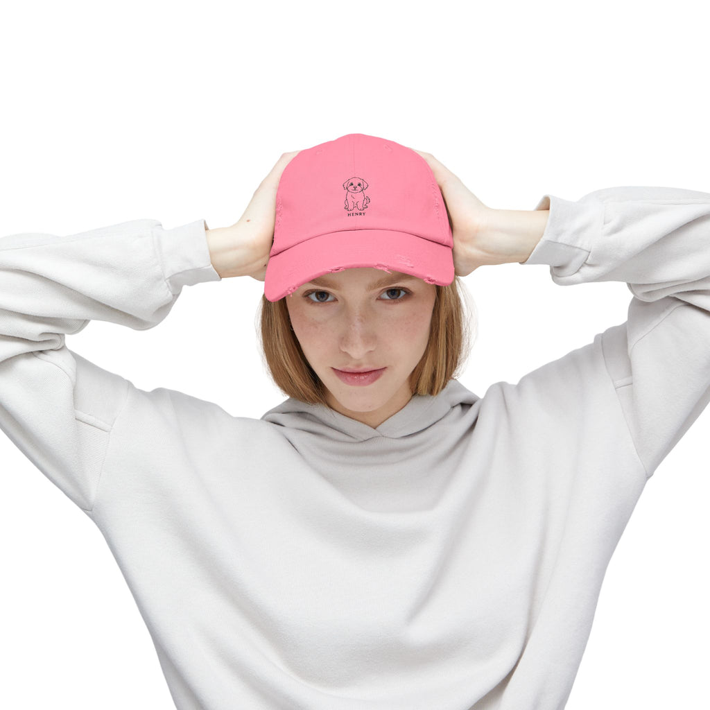Custom Distressed Hat, 100% Cotton Twill, Adjustable Fit