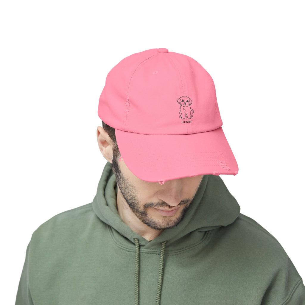 Custom Distressed Hat, 100% Cotton Twill, Adjustable Fit