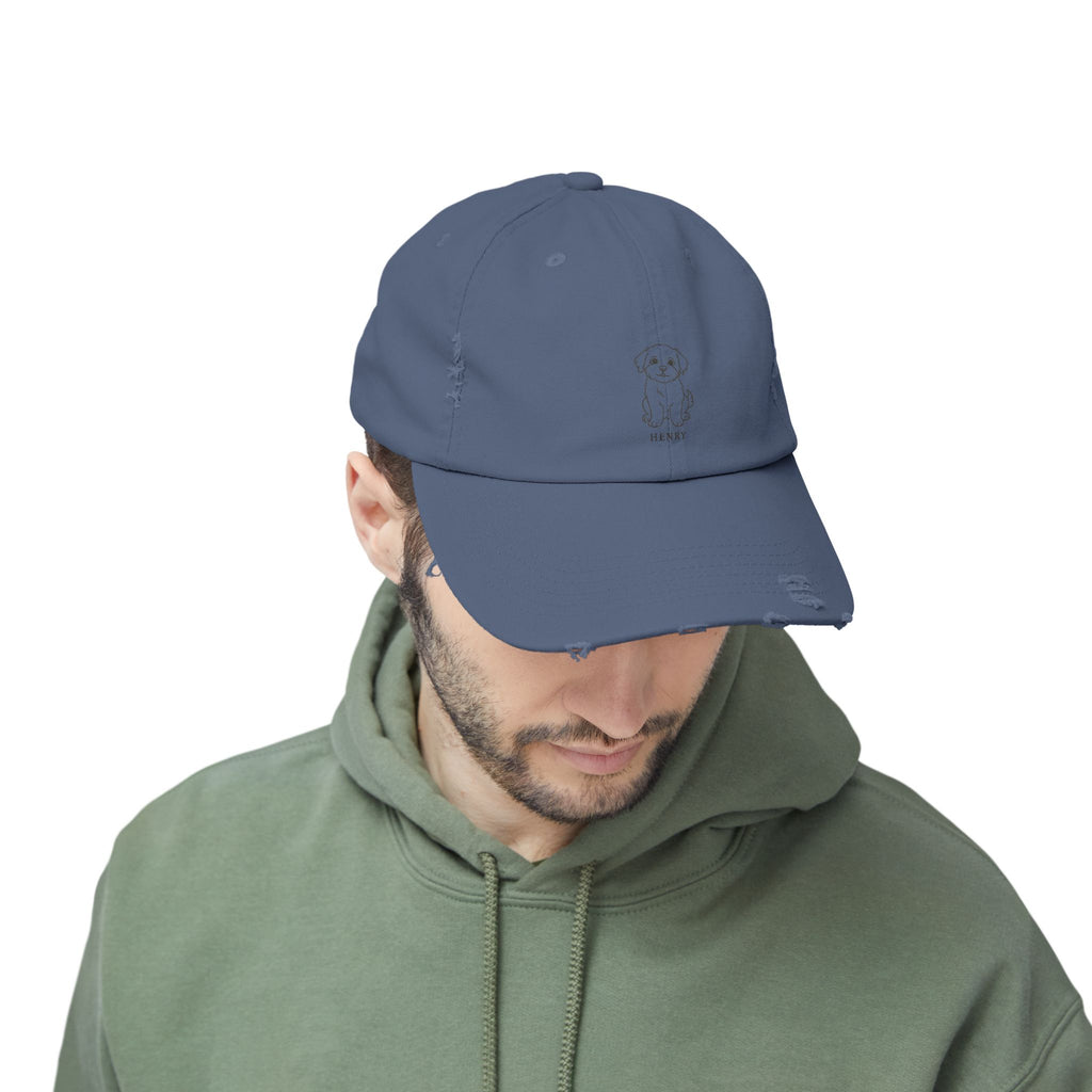 Custom Distressed Hat, 100% Cotton Twill, Adjustable Fit