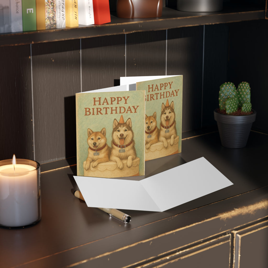 Happy Birthday Dog Greeting Cards, Birthday Cards for Dog Lovers, Cute Shiba Inu Cards, Set of 8, 16, or 24 Cards