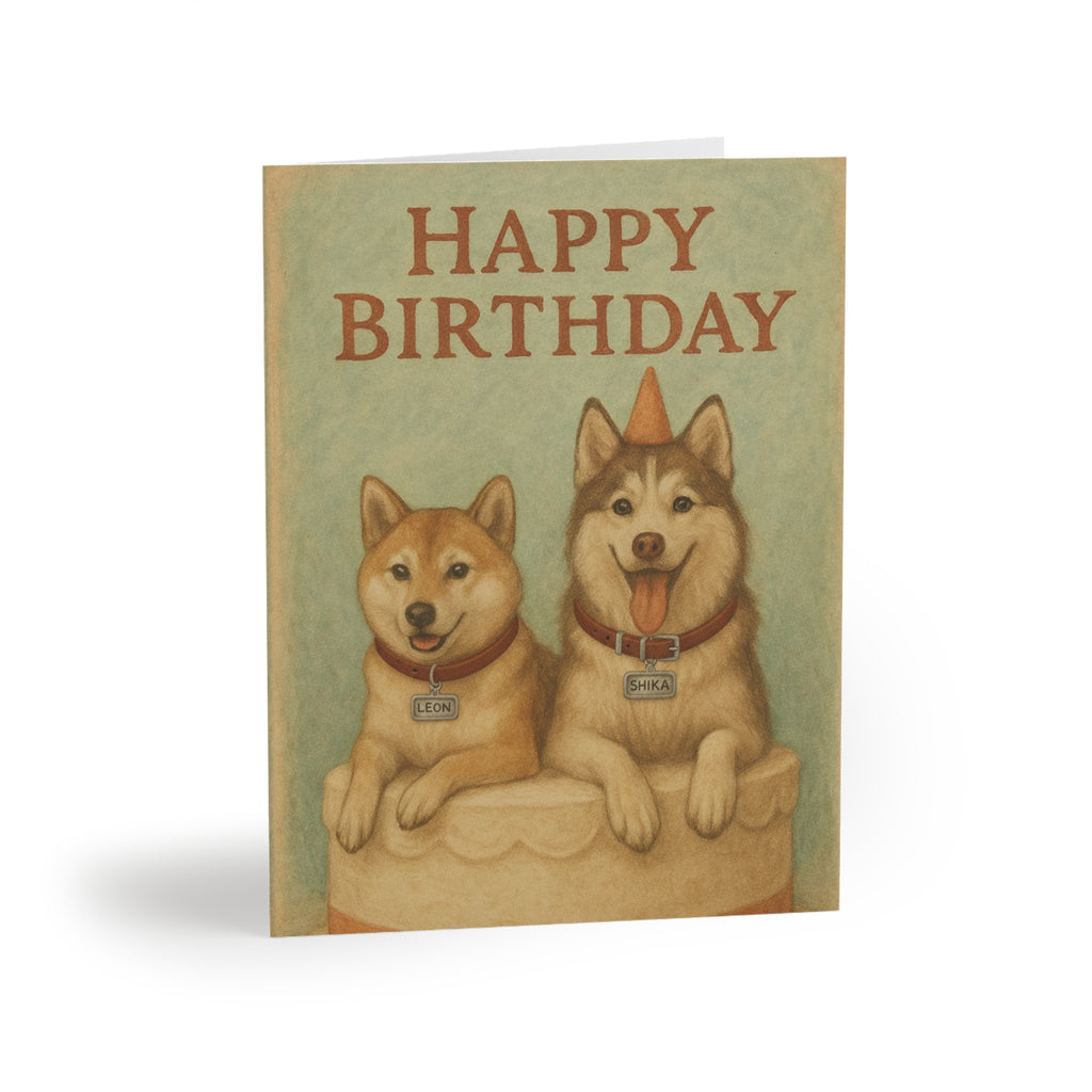 Happy Birthday Dog Greeting Cards, Birthday Cards for Dog Lovers, Cute Shiba Inu Cards, Set of 8, 16, or 24 Cards